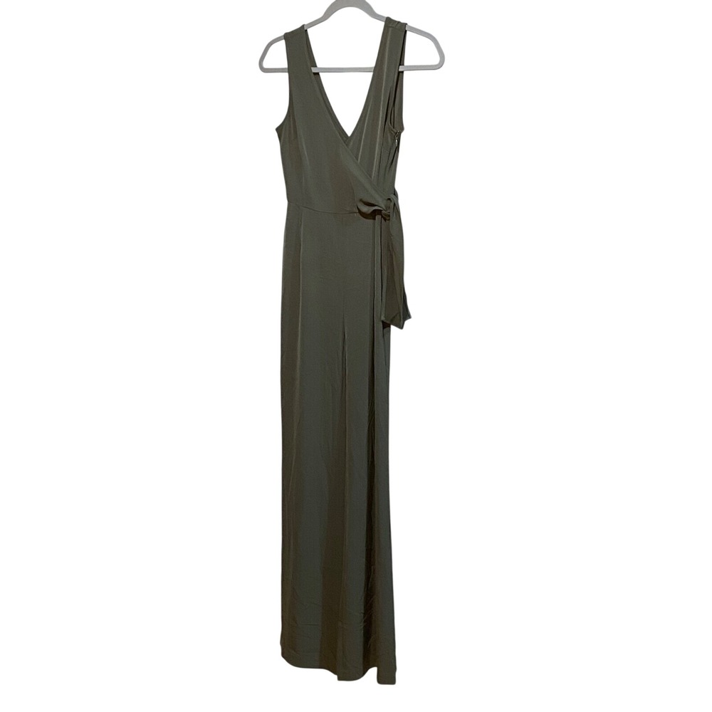Bar III Essentials Women Jumpsuit‎ XXS Dusty Olive Tie-Waist Wide Leg Sleeveless